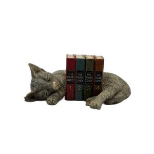 Vtg.The Feline Comedy Sleeping Tabby Cat Resin Bookends/ Hide A Key Valuables